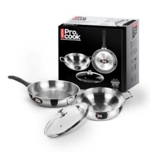 Milton Pro Cook 3-Layer Thick Triply Bottom I Induction Cookware & Gas Stove Friendly Stainless Steel 3 Pc Cookware Set | Kadhai & Fry Pan with Lid 22 cm | Deep Frying | 2Y Warranty