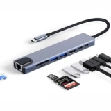 Technoview USB-C Hub Dock 8-in-1 HDCP Aluminium Type-C Adapter with 4K HDMI Port, Ethernet 100mbps Port, USB 3.0 Port, USB-C Power Delivery, TF/SD Card Reader, Mac & Windows USB-C Devices