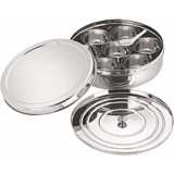 neelam Stainless Steel Spice Box, Masala Dabba with airtight Steel Lid, 7 Containers with 1 Spoon & 1 Steel Plate, Organize Spices, Durable & Elegant Kitchen Storage for Home Cooking, Silver, 825 ml