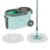 Amazon Brand – Presto! Clean Steel Spin Mop | Plastic & Stainless Steel | 2 Microfiber Refills | Big Wheels with Drag Handle | 360° Spin | Telescopic Handle | Green