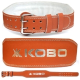 Kobo Weight Lifting Belt Gym Fitness, Natural Genuine Leather 4” Padded Back Support, 8 Adjustable Holes, Weightlifting Powerlifting Bodybuilding Deadlift Squat Workout Strength Training, Men Women