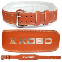 Kobo Weight Lifting Belt Gym Fitness, Natural Genuine Leather 4” Padded Back Support, 8 Adjustable Holes, Weightlifting Powerlifting Bodybuilding Deadlift Squat Workout Strength Training, Men Women