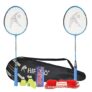 Hipkoo Sports HR 15 Aluminum Badminton Complete Racquets Set | 2 Wide Body Racket, 3 Shuttlecocks and Net | Ideal for Beginner | Lightweight & Sturdy (Blue, Set of 2)