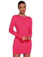 Kotty Women’S Boat Neck Bodycon Dress(Pink,L)