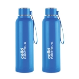 CELLO Puro Steel-X Benz 900 Insulated Water Bottle Set of 2 Pcs, 900 ml Blue | Carrying with Loop, Wide Mouth Leak Proof & Rust Resistant Inner Steel Insulated Water Bottles for School Kids & Travel