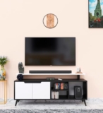Spyder Craft Rhodium Engineered Wood Tv Entertainment Unit Stand/Tv Cabinet With Book Shelves & Decor Display Unit Living Room-Black-White (Assembly-Diy)