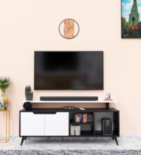 Spyder Craft Rhodium Engineered Wood Tv Entertainment Unit Stand/Tv Cabinet With Book Shelves & Decor Display Unit Living Room-Black-White (Assembly-Diy)