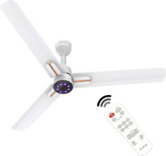 Polycab Wizzy Neo LED 2.0100% CopperHigher Air DeliveryLED Indicator with 3 Year Warranty BLDC Motor with Remote 1200 mm Ceiling Fan(5 Star | White Rosegold | Pack of 1)