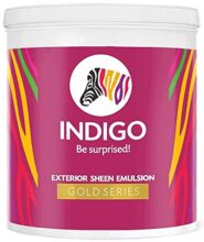 Indigo Exterior Sheen Emulsion Gold Series | Premium Exterior Sheen Paint | Weather & Uv Resistant | Low Moisture Absorption | 10 L Black