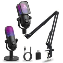 Audio Array AM-C47 RGB USB Condenser Mic Kit | AI Noise Cancellation, 192kHz/24Bit Studio Quality, Touch Control, Headphone Monitoring | Podcasting, YouTube, Gaming & Streaming | Mac/PC & Mobile