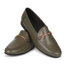 YOHO Bliss Comfortable Slip On Formal Buckle Loafer for Women | Stylish Fashion Moccasins Range | Cushioned Footbed Finish | Flexible and Office Wear Shoe Olive