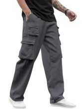 Derike Men Cargo Pants 100% Cotton | Relaxed Fit Utility Cargos For Men With 6 Pockets | Breathable Durable Fabric | Casual Streetwear Travel & Outdoor Pants (In, Alpha, S, Regular, Grey)