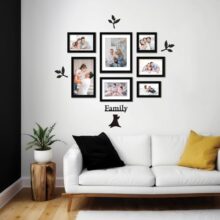 Amazon Brand – Solimo Family Tree Photo Frame Set Of 7|Mdf Plaque|Plexi Glass|Rectangular, Wall Mount Frame For Home And Office Decoration|Mixed Sizes (Black), 30L X 20W CM