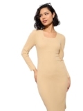 barcino Beige Rib Square Neck FS Midi Dress