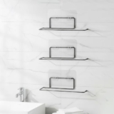 MIORAH Self Adhesive Towel Holder in Bathroom | Toilet Paper Roll Holder | Tissue Roll Hanger for Kitchen, Black (Pack of 3)