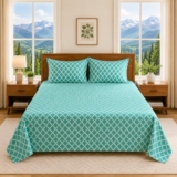 Linen and Loom Teal Geometric Queen Size Bedsheet with 2 Pillow Covers | Soft, Breathable & Bedding Set | Modern Diamond Pattern Room Decor (90 x 100 Inches)
