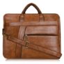 Etailista Faux Leather Laptop Bag – 16 Inch Stylish & Durable Design Office Briefcase With Shoulder Strap For Men & Women, Multi-Pocket Laptop Cover Messenger Bag For Business, Travel (Camel Brown)