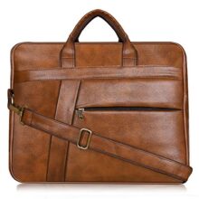 Etailista Faux Leather Laptop Bag – 16 Inch Stylish & Durable Design Office Briefcase With Shoulder Strap For Men & Women, Multi-Pocket Laptop Cover Messenger Bag For Business, Travel (Camel Brown)