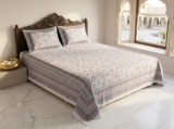 Linen and Loom Pure Cotton King Size Bedsheet with 2 Pillow Covers | Traditional Floral Jaipuri Print Flat Bed Sheet for Double Bed (93 x 108 Inches, Multicolor)