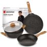 Bergner Ivory Black Granite Non-Stick 4 Pcs Cookware Set – 24Cm (2.5L) Kadai With Glass Lid, 24Cm Frypan, 28Cm Dosa Tawa, Forged Aluminium, Soft Touch Handle, Pfoa Free, Induction And Gas Stove Ready