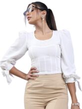 Tokyo Talkies Puff Sleeves Round Neck Crop Corset Top