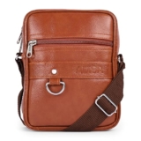 ADISA Faux Leather Unisex Sling Cross Body Travel Office Messenger Bag (MS9011-TAN)