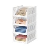 Sulfar Foldable Cupboard Organizer For Clothes – Stackable Closet Organizer For Wardrobe – For Shirt | Pants | Jeans – Plastic Cupboard Dress Racks For Clothes Storage (White) Pack Of 4