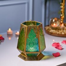 MARKET 99 Metal + Glass Hexagon Tea Light Candle Holders | Multicolor Votive Holders for Diwali, Christmas, Weddings & Birthdays | Decorative T-Light Stand for Home Decor, Festive Lighting & Gifting
