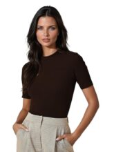 Kotty Women’S Slim Fit Half Sleeve Ribbed T-Shirt(Brown_M)