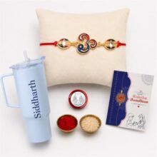 Oblivion OM Multicolor Rakhi for Brother & Bhaiya with Customized Travel Tumbler-1800ml – Raksha Bandhan Gift Set with Roli Tikka, Pooja Coin & Greeting Card | Pack of 5 (Random Color)