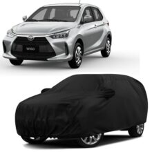 Sulfar 100% Water Resistant Car Body Cover Compatible with Mirror & Antenna Pockets for Toyota Wigo (Triple Stitched, Full Bottom Elastic, Black)