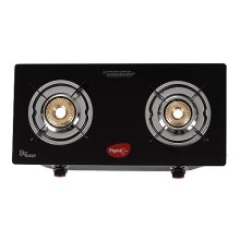 Pigeon Aster Gas Stove 2 Burner With High Powered Brass Burner, Gas Cooktop With Glass Top And Powder Coated Body, Black, Standard (14266)