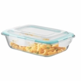 SignoraWare Lock ‘N’ Store Borosilicate Glass Rectangle Container | Microwave Safe | Convenient Storage | Elegant design | Air Tight Lid | Useful for Tiffin and lunch Box (1.4 Ltr | Clear)