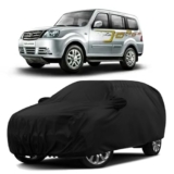 Sulfar 100% Water Resistant Car Body Cover Compatible with Mirror & Antenna Pockets for Tata Sumo Grande MK II (Triple Stitched, Full Bottom Elastic, Black)