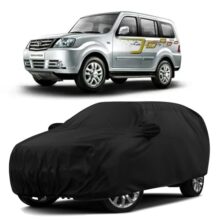 Sulfar 100% Water Resistant Car Body Cover Compatible with Mirror & Antenna Pockets for Tata Sumo Grande MK II (Triple Stitched, Full Bottom Elastic, Black)