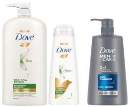 Dove Hair Fall Rescue Shampoo 1 Ltr & Dove Hair Fall Rescue Conditioner 335Ml & Dove Men+Care Anti Dandruff 2In1 Shampoo+Conditioner