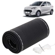 KINGSWAY® PU Leatherite Car Steering Cover Sewable Compatible with Maruti Suzuki Alto K10 (Year 2022 Onwards), Black Color with Silver Thread, Pack of 1 with Sewing Needle and Thread