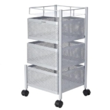 Amazon Brand – Solimo 360° Revolving Preassembled Heavy-Duty 3 Layer Square Portable Trolley With Wheels | Multipurpose Storage Racks | Books, Fruits And Vegetables (Matte,Silver)