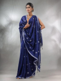 Saptak Fashion Self Design Handloom Cotton Linen Saree(Blue)