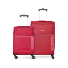 Aristocrat Baleno Set Of 2 (Small + Large) Polyester Softsided 4 Wheels Trolleys – Red