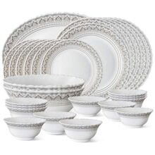 Larah by Borosil Fluted Series Classic Opalware Dinner Set | 27 Piece for Family of 6 | Microwave & Dishwasher Safe | Bone-Ash Free | Crockery Set for Dining & Gifting | Plates & Bowls | White