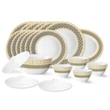 Larah By Borosil Regal Fluted Series Opalware Dinner Set | 31 Pieces For Family Of 6 | Microwave & Dishwasher Safe | Bone-Ash Free | Crockery Set For Dining & Gifting | Plates & Bowls | White