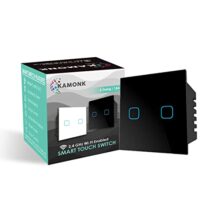 Kamonk WiFi Touch 2 Gang 15A Smart Switch | No Additional Hubs | No Automation Related Wiring | Compatible with Amazon Alexa and Google Assistant, Add Shortcuts to Siri & Kamonk App (Black)