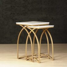The Attic Artic Set of Tables for Living Room|Marble + Iron|White + Gold Matt Finish