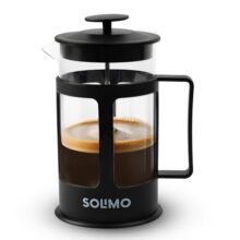 Amazon Brand – Solimo French Press Coffee And Tea Maker | 600Ml | Borosilicate Glass With Measurement Markings | 4-Level Filtration | Spill-Proof Spout