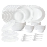 Larah by Borosil Silk Series Opalware Dinner Set | for Family of 6 | Microwave & Dishwasher Safe | Bone-Ash Free | Crockery Set for Dining & Gifting | Plates & Bowls | White (47 PCS)