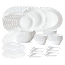 Larah by Borosil Silk Series Opalware Dinner Set | for Family of 6 | Microwave & Dishwasher Safe | Bone-Ash Free | Crockery Set for Dining & Gifting | Plates & Bowls | White (47 PCS)