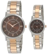 TIMEX Classics Analog Watch for Unisex with Brown Round Dial & Two Tone Stainless Steel Bracelet Band Water Resistant Unisex Wrist Watches – TW00PR214