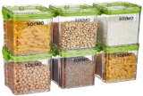 Amazon Brand – Solimo Plastic Multipurpose Airtight Containers For Kitchen, Square, Set Of 6, 700 Ml Each, Green