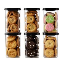 Aquaware Plastic Airtight Containers Set For Kitchen Storage And Containers Box For Pantry Organization And Container (1100Ml, Black And Transparent) Set Of 6
